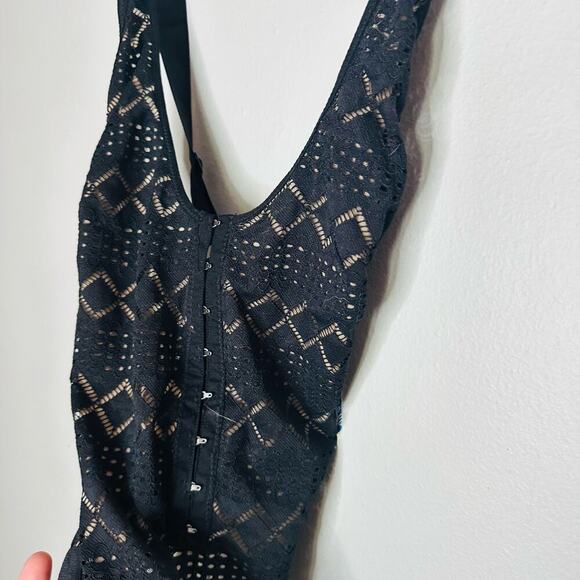 NWT FREE PEOPLE Thank You Never Black Lace One Piece Bodysuit Size Extra Small - Picture 5 of 7